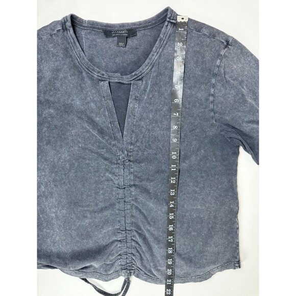 AllSaints Gigi Tee Womens Size 10 Black Washed Cotton Drawstring V Neck Top - Picture 9 of 13